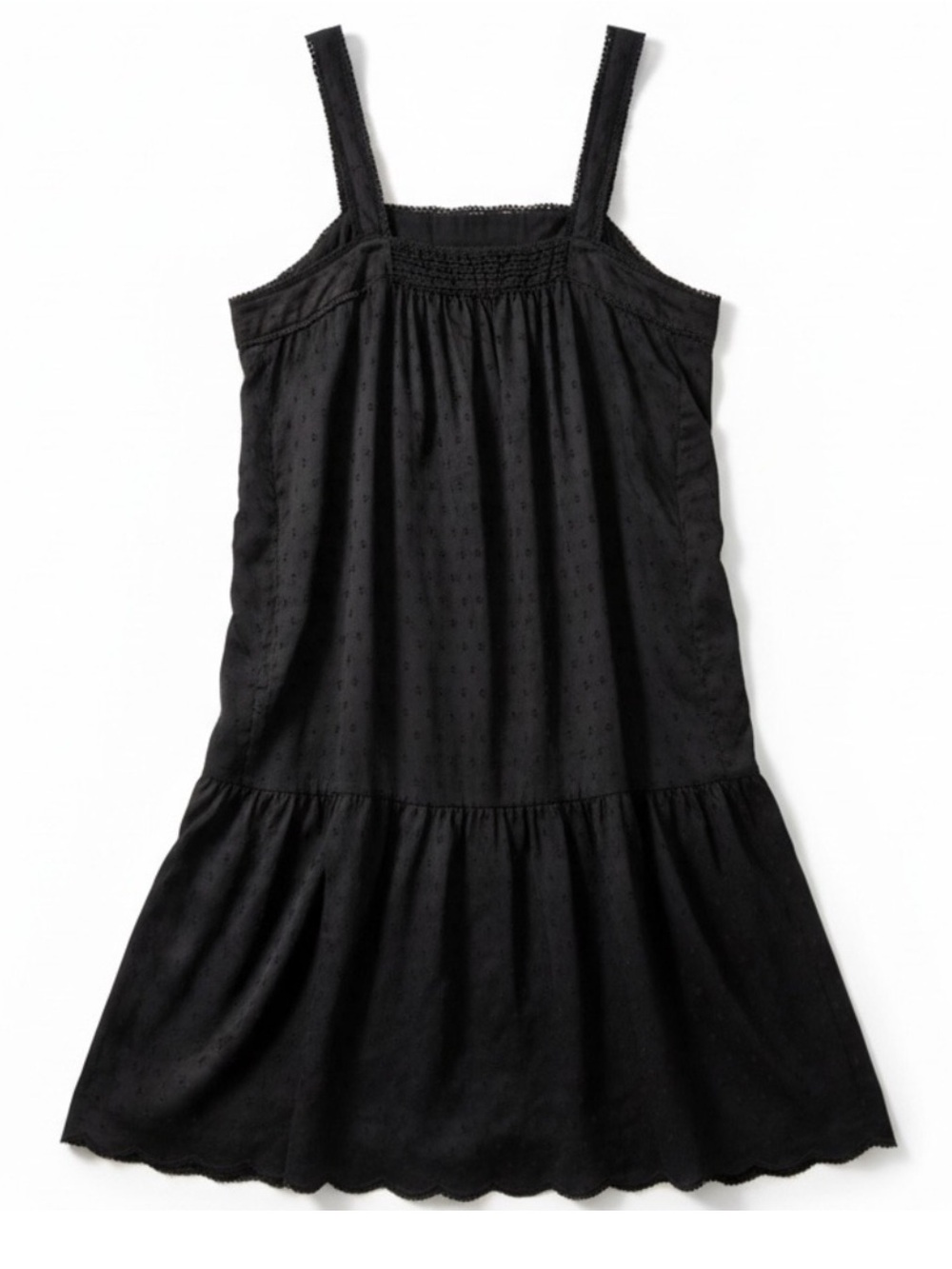 beachlunchlounge Black Cotton Dress Smocked Spaghetti Strap Tiered Scalloped hem